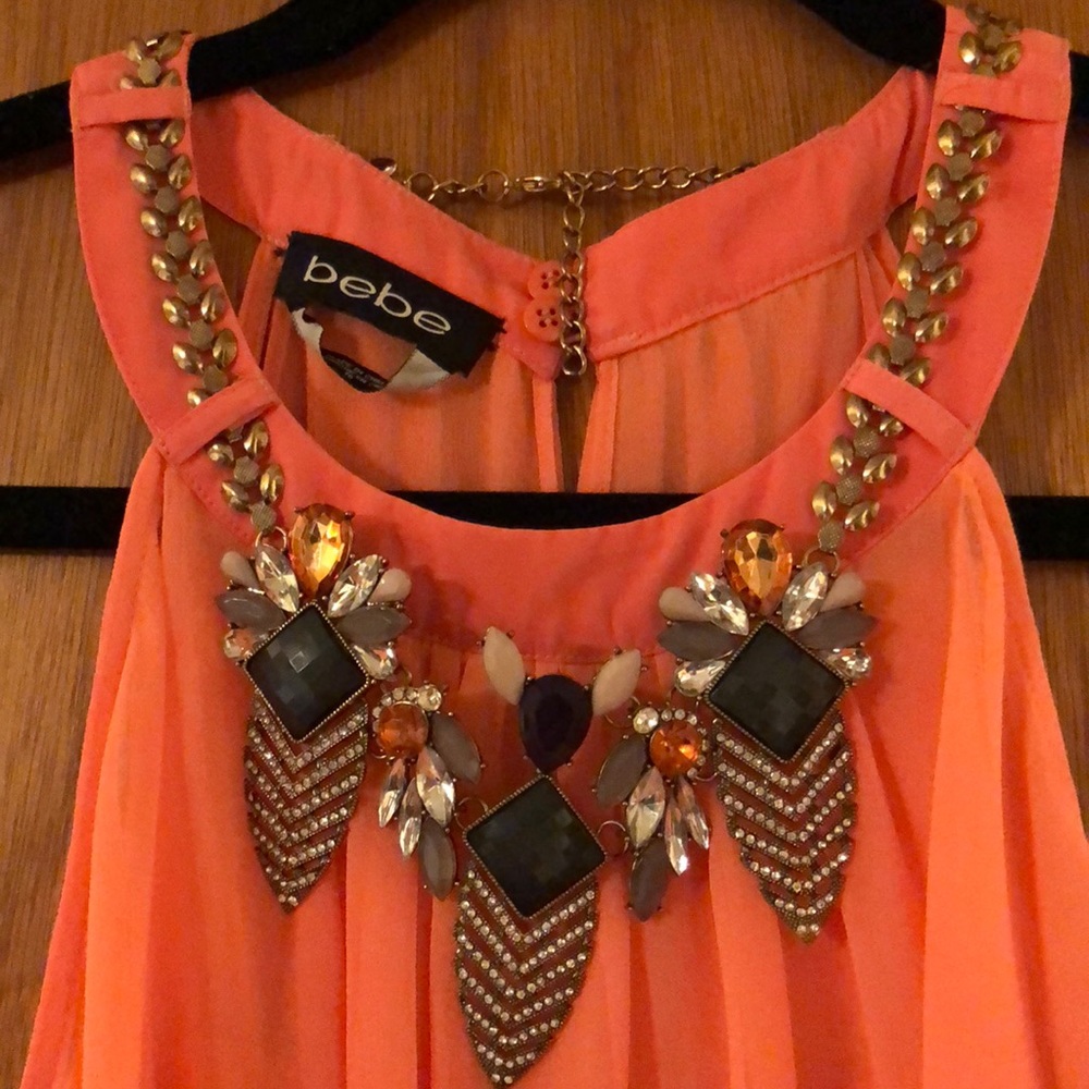 BEBE High Low Coral Dress with Removable Necklace